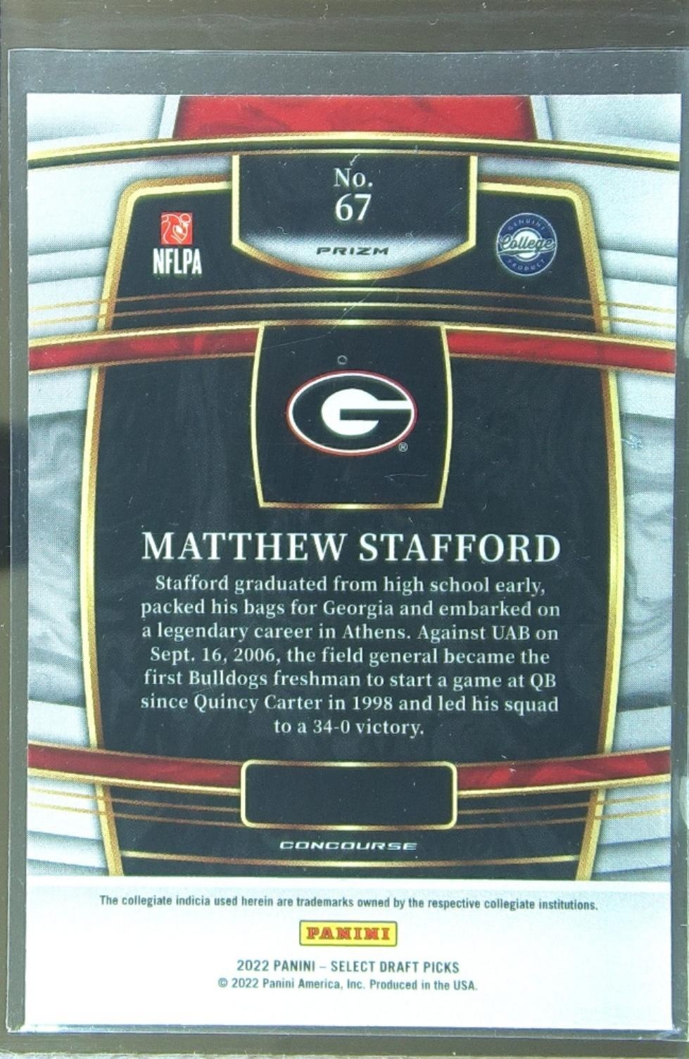 2022 Select Draft Picks Matthew Stafford Silver Prizm #67 Bulldogs - Image 3