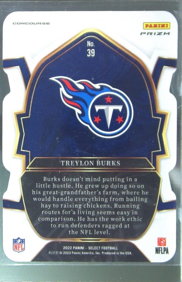 2022 Select Treylon Burks Silver Prizm Die Cut RC #39 Titans - Image 3