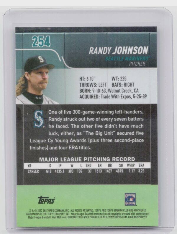 2022 Stadium Club Chrome Randy Johnson #254 Mariners - Image 3