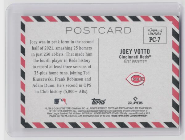 2022 Topps Archives Joey Votto #PC-7 Reds Topps Postcards - Image 3