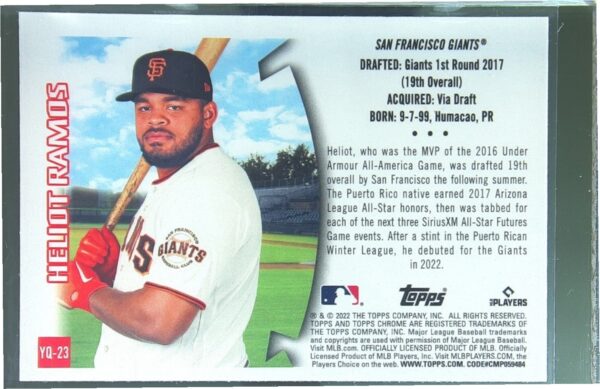 2022 Topps Chrome Sonic Heliot Ramos RC #YQ-23 Giants 1996 Youthquake - Image 3