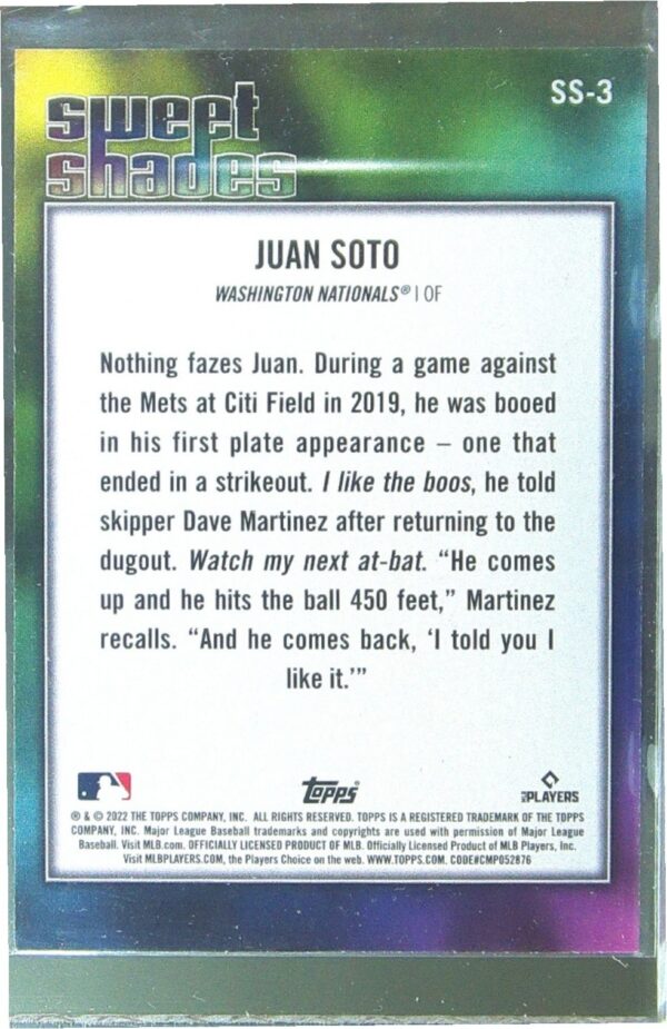 2022 Topps Juan Soto #SS-3 Nationals Sweet Shades - Image 3