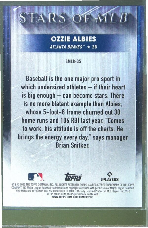 2022 Topps Ozzie Albies #SMLB-35 Braves Stars of MLB Refractor - Image 3