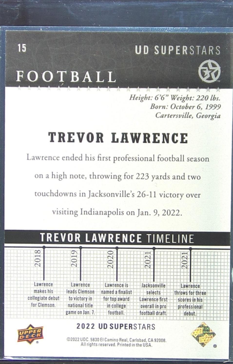 2022 UD SuperStars Trevor Lawrence #15 - Image 3