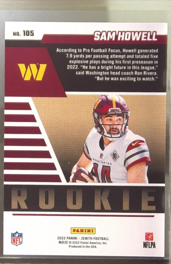 2022 Zenith Sam Howell Retail RC #105 Commanders - Image 3