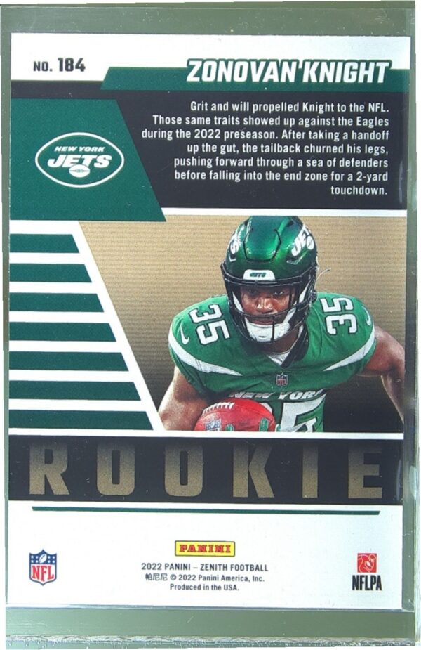 2022 Zenith Zonovan Knight Red Zone RC #184 Jets - Image 3