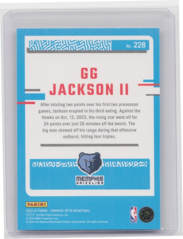 2023-24 Donruss Optic GG Jackson II RC 228 Grizzlies - Image 3