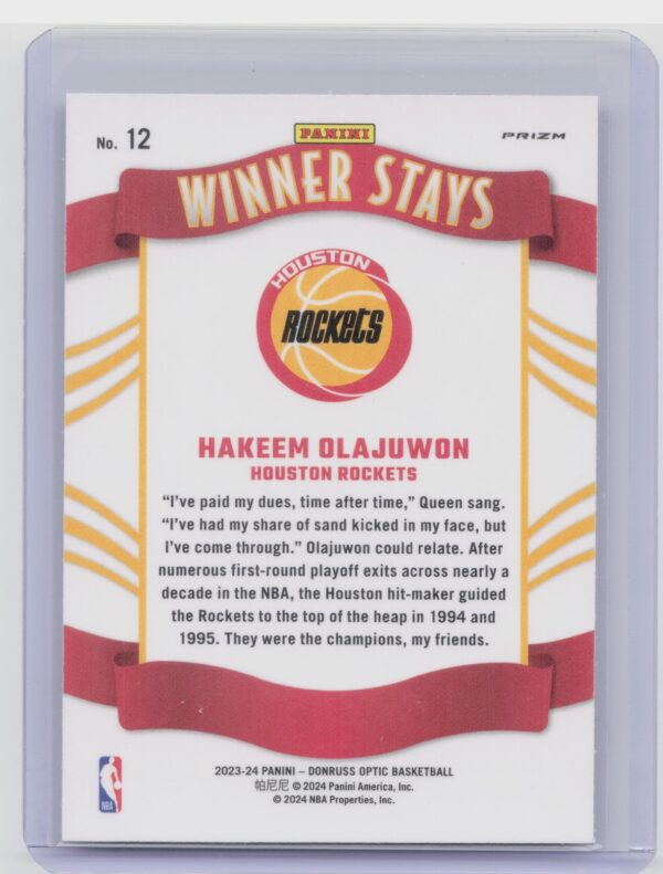 2023-24 Donruss Optic Hakeem Olajuwon 12 Rockets Winner Stays - Image 3