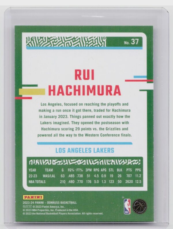 2023-24 Donruss Rui Hachimura Green Laser Holo #37 Lakers - Image 3