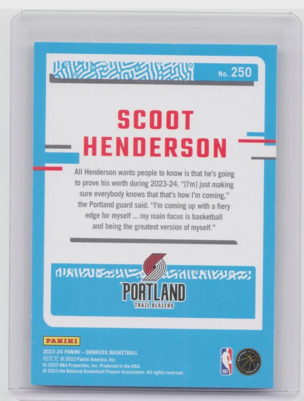 2023-24 Donruss Scoot Henderson Rated Rookie RC #250 Blazers - Image 3
