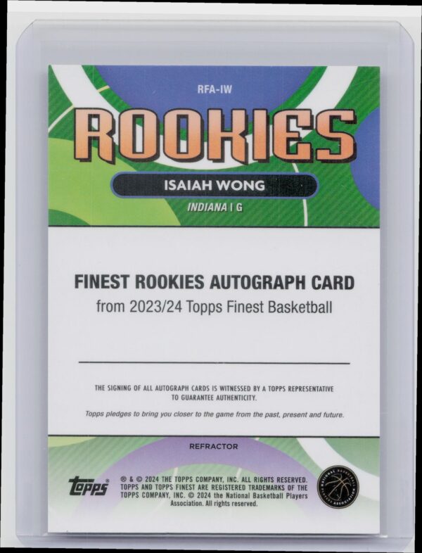 2023-24 Finest Isaiah Wong Auto RC RFA-IW Pacers Rookie Finest Autographs - Image 3