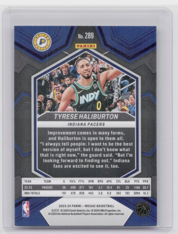 2023-24 Panini Mosaic Tyrese Haliburton 289 Pacers - Image 3
