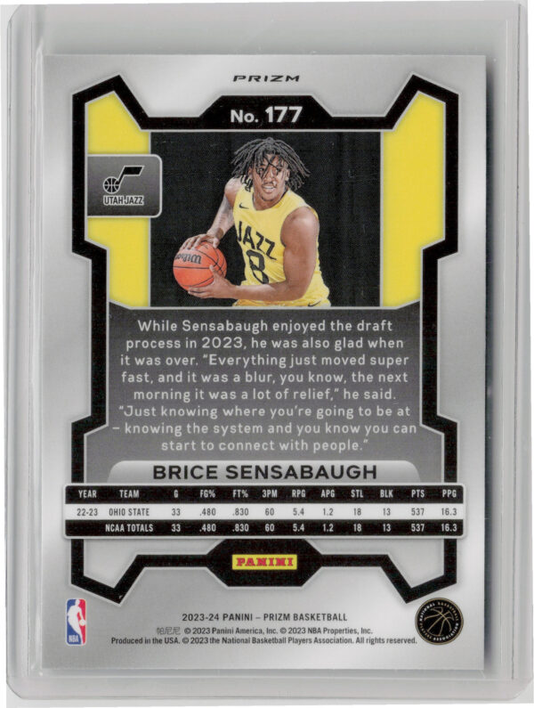 2023-24 Panini Prizm Brice Sensabaugh Prizms Red White and Blue #177 Jazz - Image 3