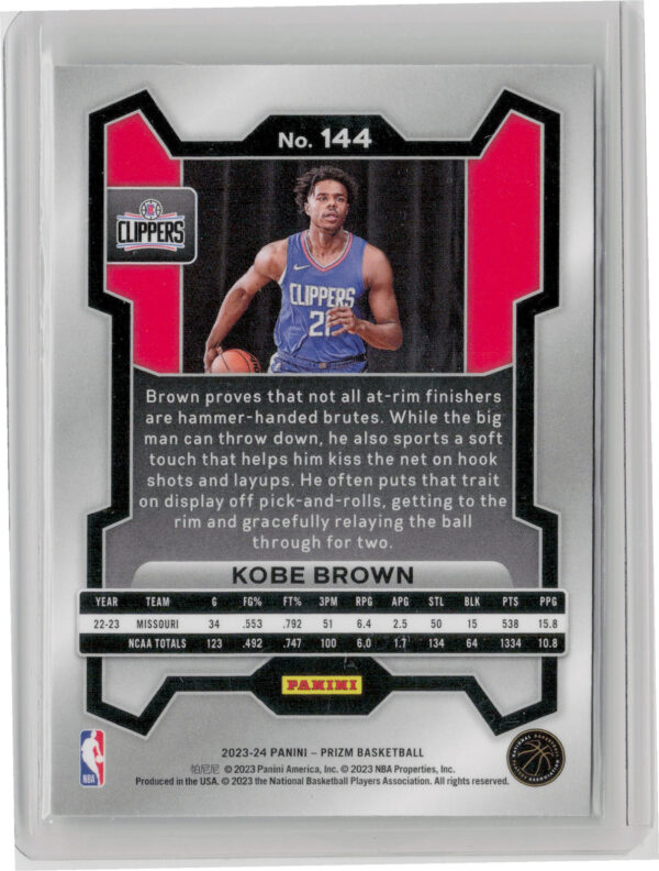 2023-24 Panini Prizm Kobe Brown RC #144 Clippers - Image 3