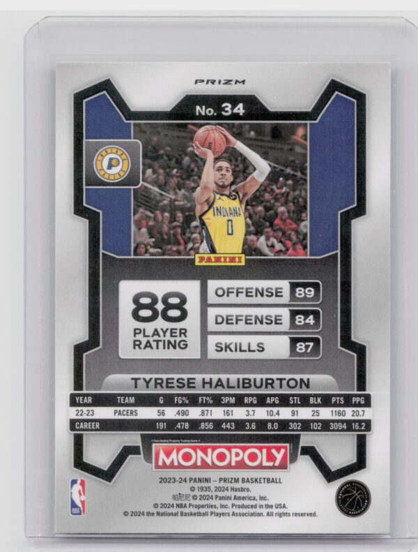 2023-24 Panini Prizm Monopoly Tyrese Haliburton Purple #34 Pacers - Image 3