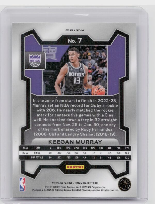 2023-24 Prizm Keegan Murray Prizms Silver #7 Kings - Image 3