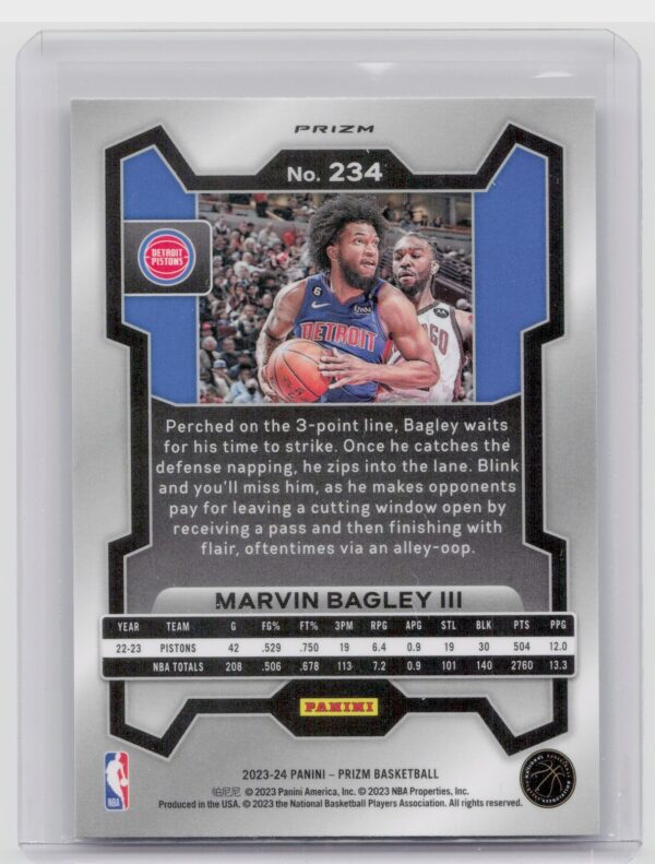 2023-24 Prizm Marvin Bagley III Prizms Ice #234 Pistons - Image 3