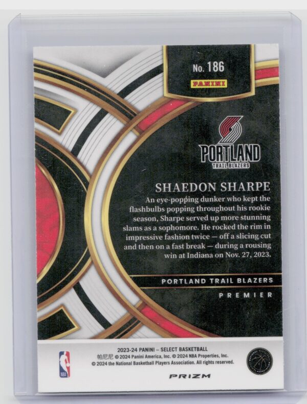 2023-24 Select Shaedon Sharpe Blue Cracked Ice Prizms #186 Blazers - Image 3