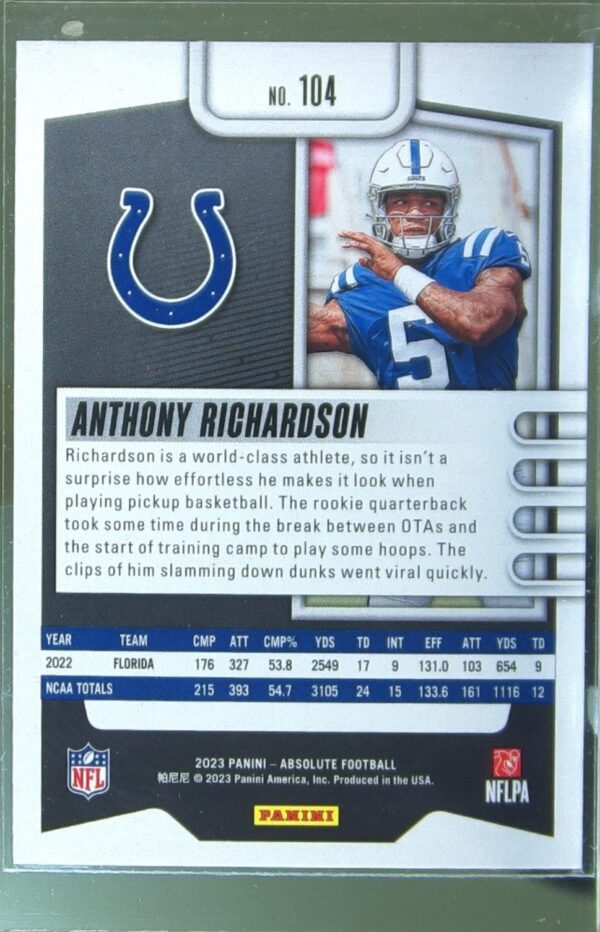 2023 Absolute Anthony Richardson Retail RC #104 Colts - Image 3