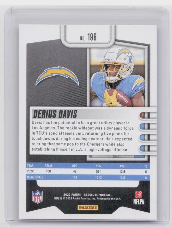 2023 Absolute Derius Davis Red RC #196 Chargers - Image 3