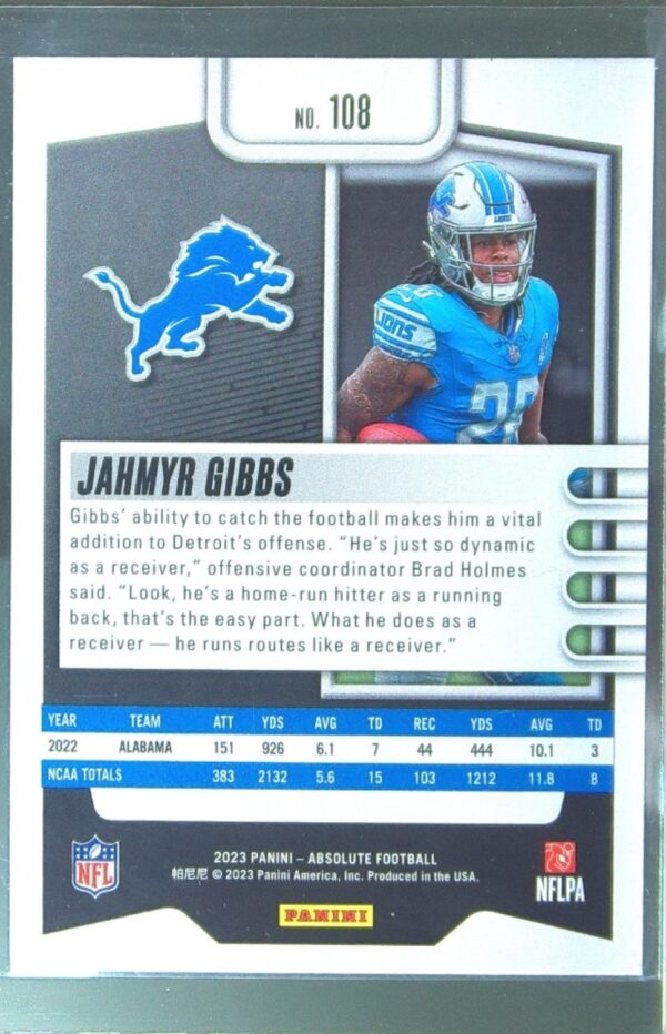 2023 Absolute Jahmyr Gibbs Purple RC #108 Lions - Image 3