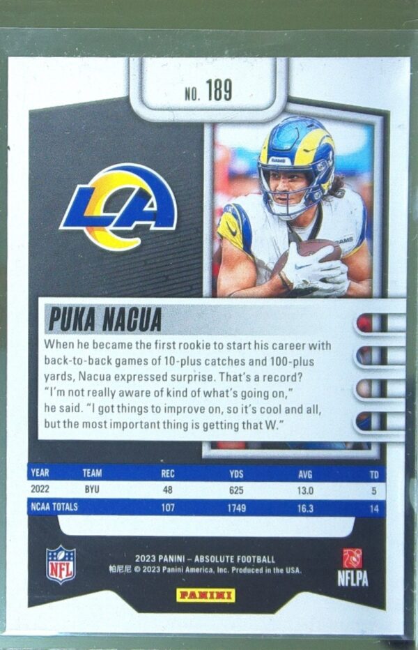 2023 Absolute Puka Nacua Retail RC #189 Rams - Image 3