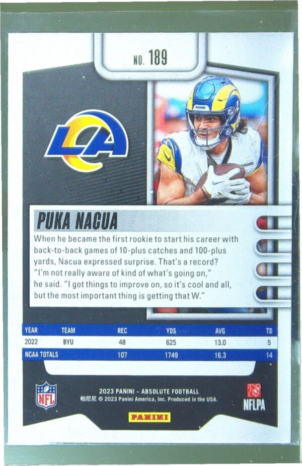2023 Absolute Puka Nacua Retail RC #189 Rams - Image 3