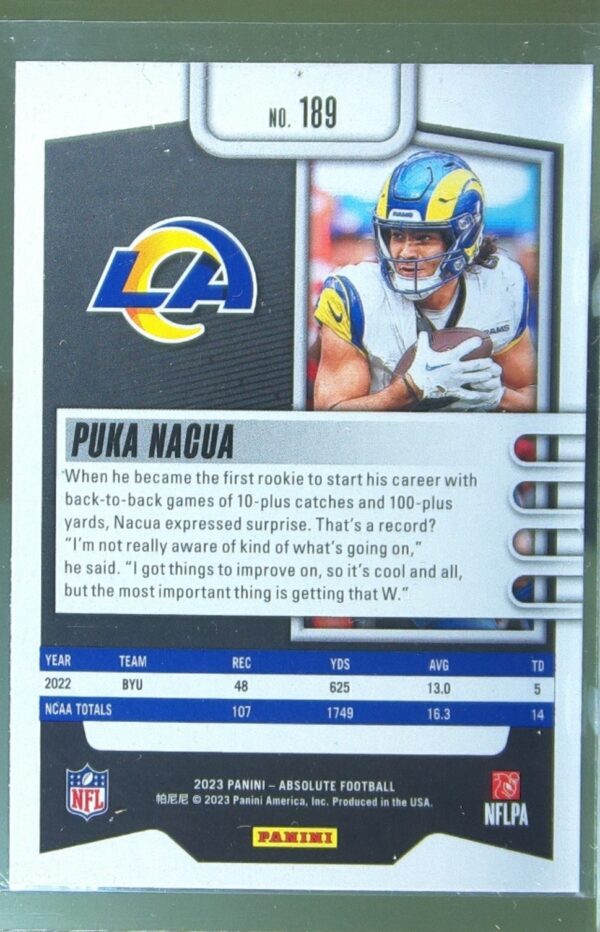 2023 Absolute Puka Nacua Retail RC #189 Rams - Image 3