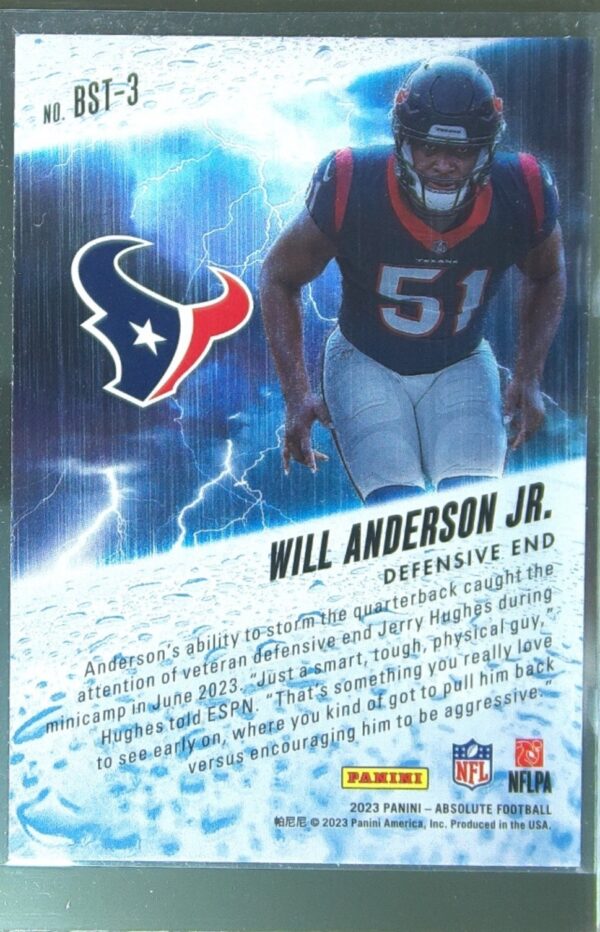 2023 Absolute Will Anderson Jr. RC #BST-3 Texans By Storm - Image 3