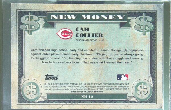2023 Bowman Platinum Cam Collier #NM-10 Reds New Money - Image 3