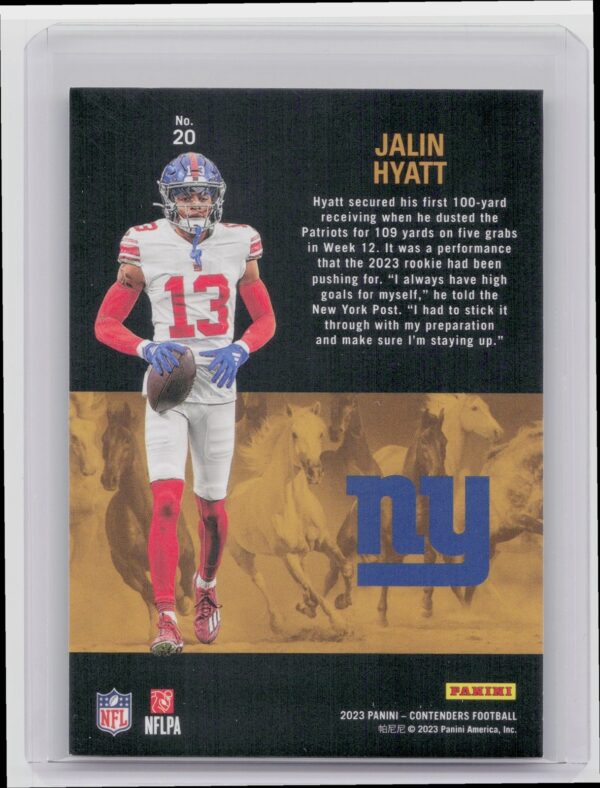 2023 Contenders Jalin Hyatt RC #20 Giants Rookie Stallions - Image 3