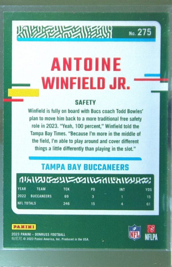 2023 Donruss Antoine Winfield Jr. Press Proof Green #275 Buccaneers - Image 3