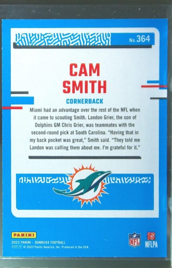 2023 Donruss Cam Smith RC #364 Dolphins - Image 3