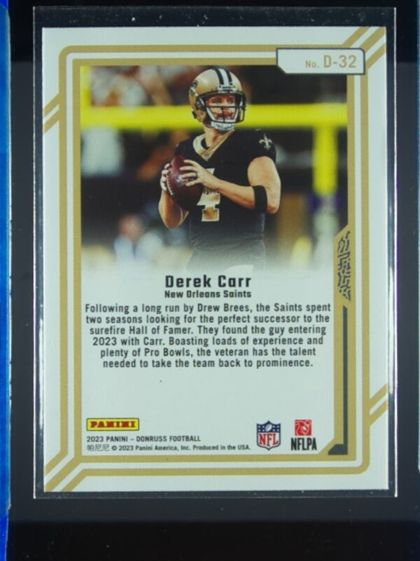 2023 Donruss Derek Carr #D-32 Saints Dominators - Image 3