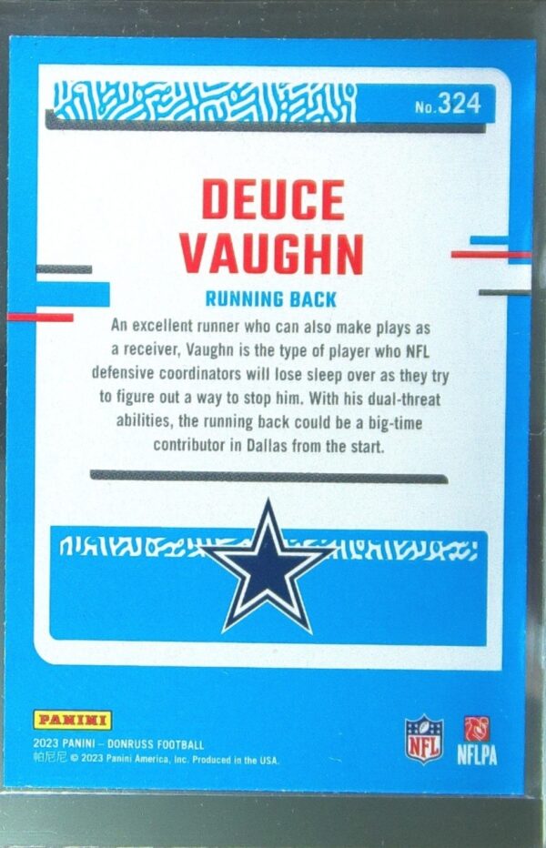 2023 Donruss Deuce Vaughn RC #324 Cowboys - Image 3