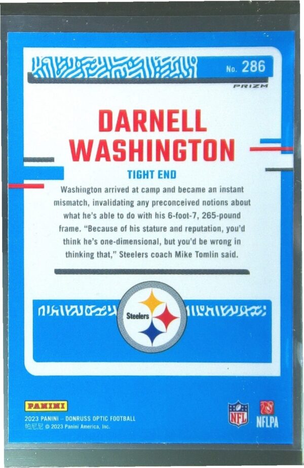 2023 Donruss Optic Darnell Washington Purple Shock RC #286 Steelers - Image 3
