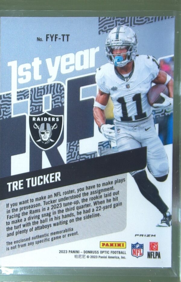 2023 Donruss Optic Tre Tucker JSY RC #FYF-TT Raiders 1st Year Blue Hyper - Image 3