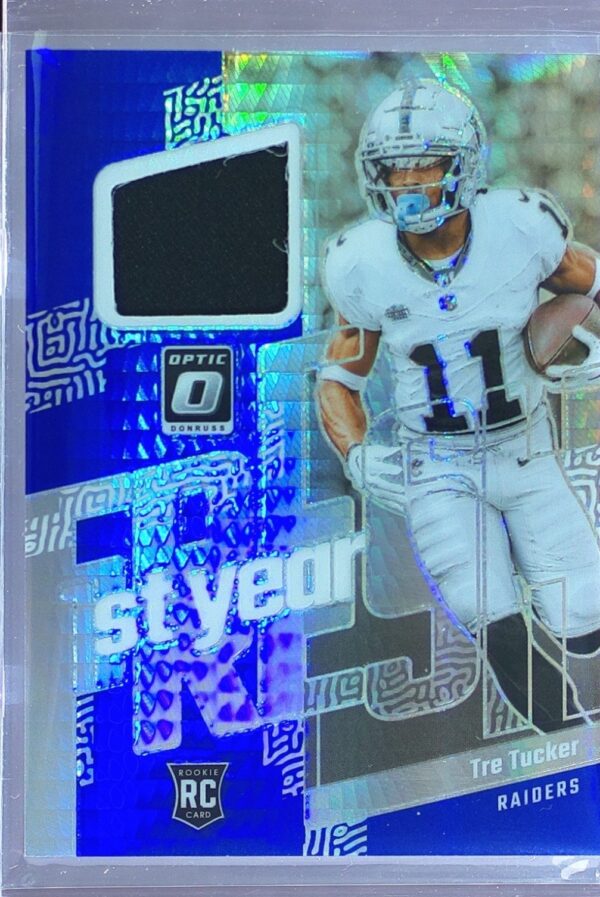 2023 Donruss Optic Tre Tucker JSY RC #FYF-TT Raiders 1st Year Blue Hyper