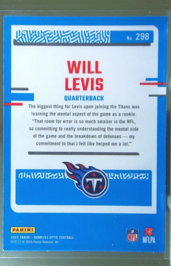 2023 Donruss Optic Will Levis RC #298 Titans - Image 3