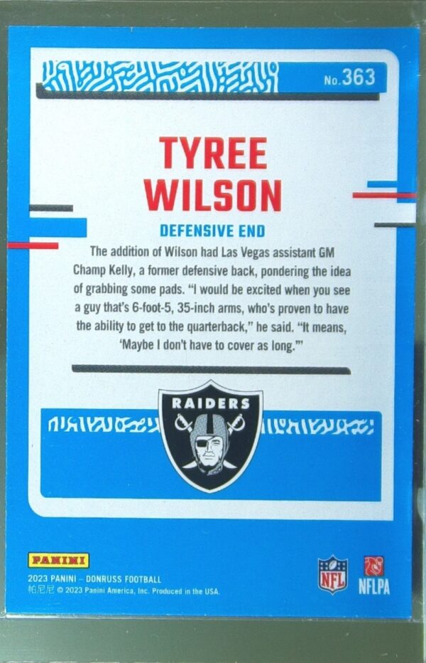2023 Donruss Tyree Wilson RC #363 Raiders - Image 3