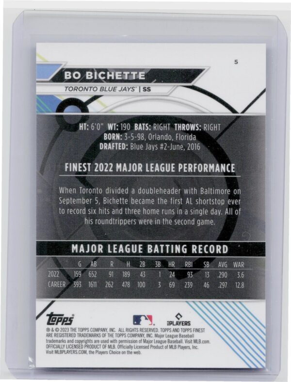 2023 Finest Bo Bichette Refractor #5 Jays - Image 3
