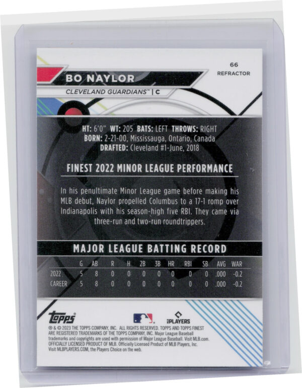 2023 Finest Bo Naylor Refractor #66 Guardians - Image 3