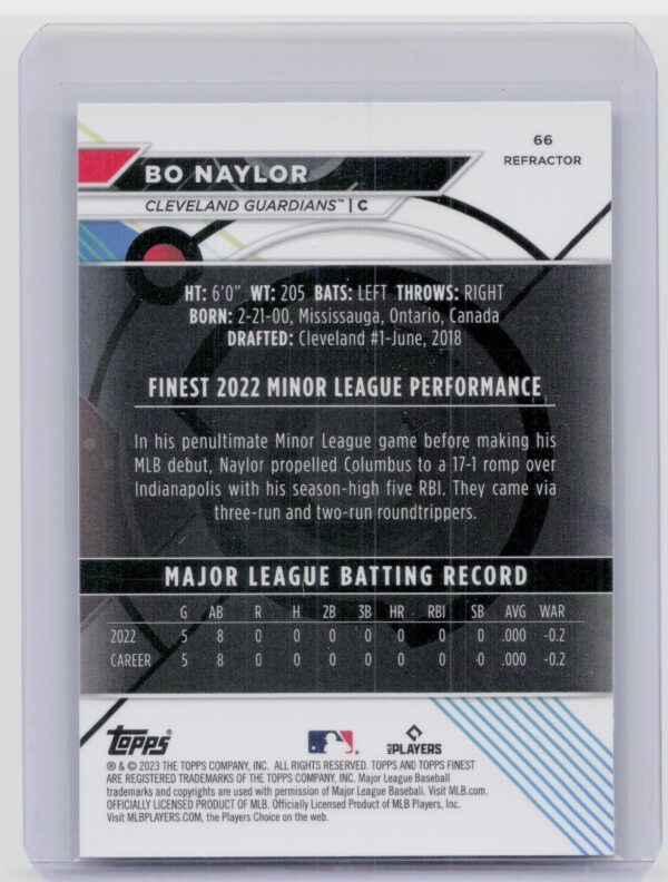 2023 Finest Bo Naylor Refractor #66 Guardians - Image 3