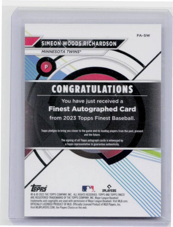 2023 Finest Simeon Woods Richardson AU #FA-SW Twins Finest Autographs - Image 3