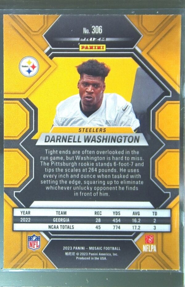 2023 Mosaic Darnell Washington Silver RC #306 Steelers - Image 3