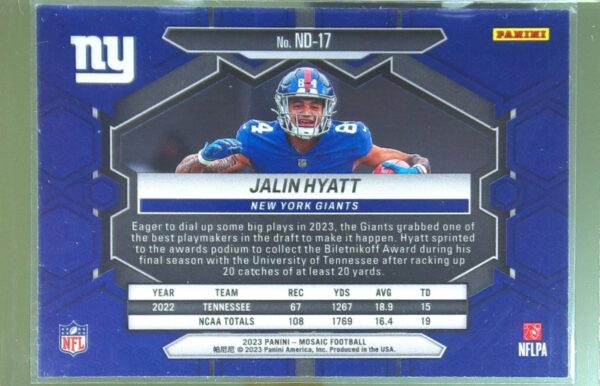 2023 Mosaic Jalin Hyatt RC NFL Debut #ND-17 Giants - Image 3