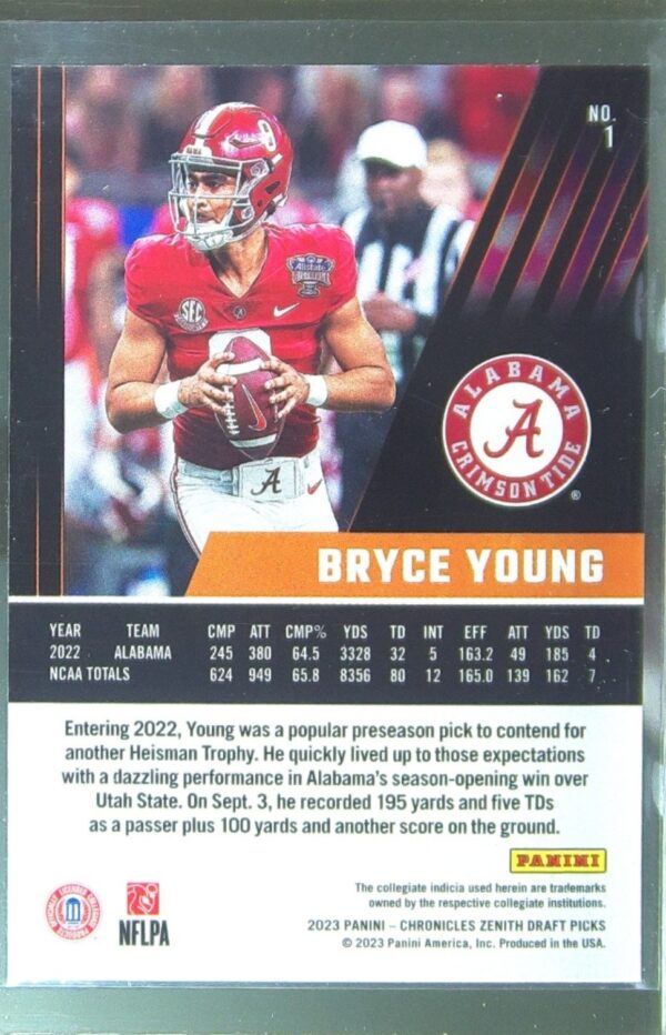 2023 Panini Chronicles Draft Picks Bryce Young RC #1 Tide Zenith - Image 3