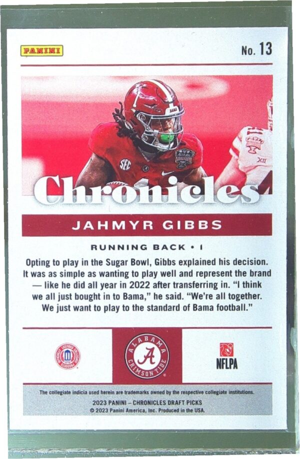 2023 Panini Chronicles Draft Picks Jahmyr Gibbs RC #13 Tide - Image 3
