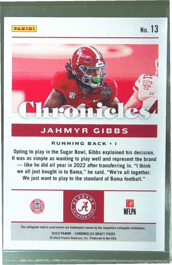 2023 Panini Chronicles Draft Picks Jahmyr Gibbs RC #13 Tide - Image 3