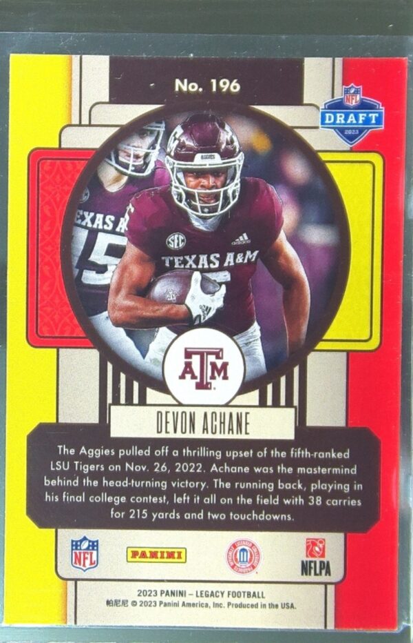 2023 Panini Legacy De'Von Achane RC #196 Aggies - Image 3